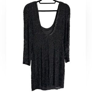 Vintage BLACKTIE Oleg Cassini Low Back Black Beaded Cocktail Dress/ Size 8